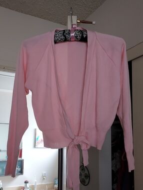 Women’s Pink Tie-Front Coverup Ballet Sweater